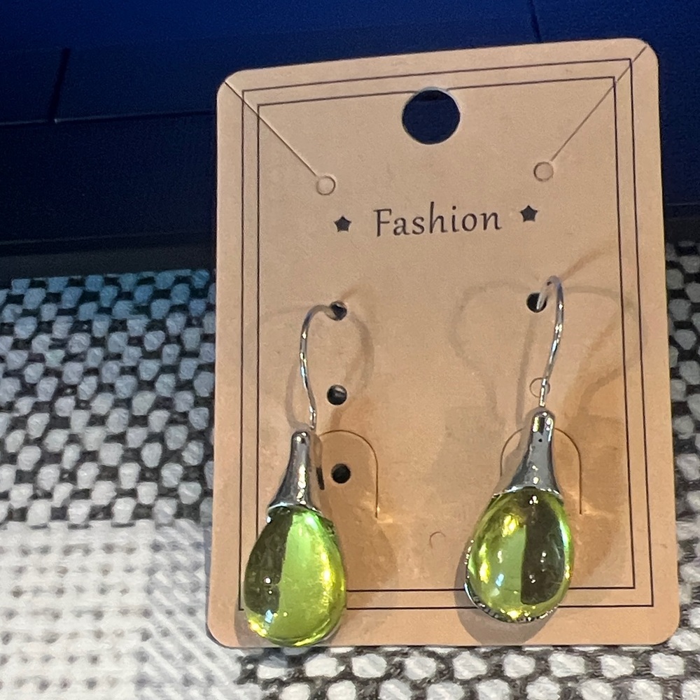 Silver and Green Teardrop Earrings
